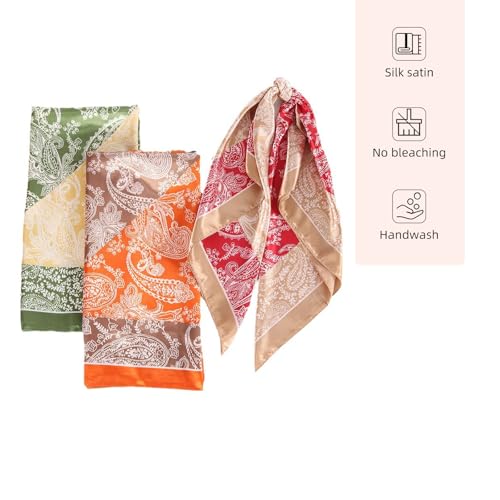 35 Inches Silk Head Scarf-Satin Hair Scarves Silk Bandana Scarf Headscarf for Women's Fashion Scarves - color: Green-spliced Cashews
