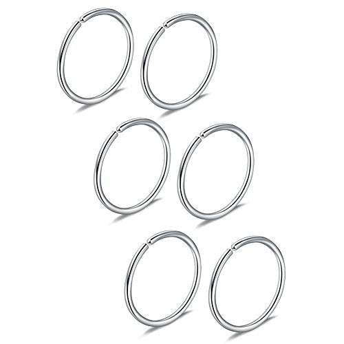Ruifan 6-30PCS Non Pierced Stainless Steel Clip on Closure Round Ring Fake Nose Lip Helix Cartilage Tragus Ear Hoop Earrings Jewelry 20G - color: Steel-12mm