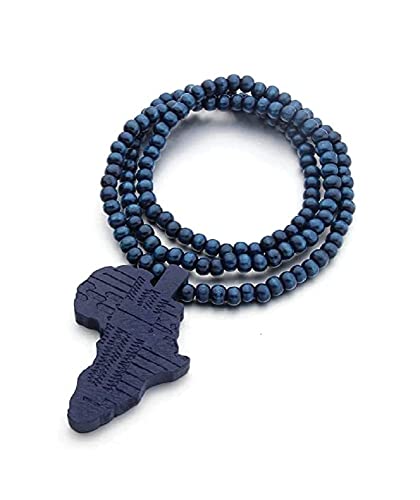 COLORFUL BLING Hip-hop Africa Map Pendant Necklace for Men African Continent Egyptian Multicolor 8MM Wooden Bead Chain Necklace Natural Wood Jewelry - style: style 3