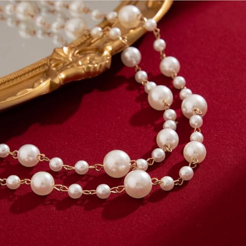 Long Necklaces for Women Pearl Necklaces for Women Long Chain Necklace Dainty Layered Pearl Necklace Statement Sweater Strand Chain Jewelry - color: Gold pearl