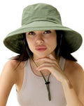 Sun Hats for Women Gardening Hat Wide Brim Ponytail Beach Sun Protection Breathable Cotton Summer Hat with Fold-Up Brim - color: Green