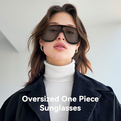 Dollger Oversized One Piece Sunglasses For Women Fashion Men Wrap Around UV400 Shield Goggles - color: Black Frame Black Lenses