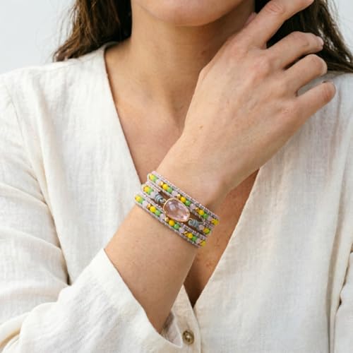 YGLINE Natural Stone Beaded Healing Wax String 5 Wraps Bracelets - color: pink