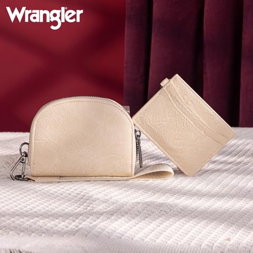 Wrangler KeyChain Wallet Wristlet Wallets for Women Dual Pouch Wristlet with Zipper Womens Credit Card Holder Wallet - color: A-Tan