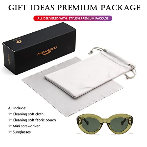 AIEYEZO Oversized Cat Eye Sunglasses for Women Cute Oval Thick Frame Cateye Sun Glasses Chic Retro Style Shades - color: A3 Olive Green