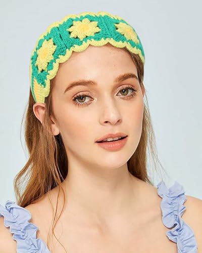 HAIMEIKANG Hippie Hair Bandanas Headbands for Women Boho Headband Knit Hair Bands Floral Head Wrap for Girls(red+green+purple) - color: red+green+purple