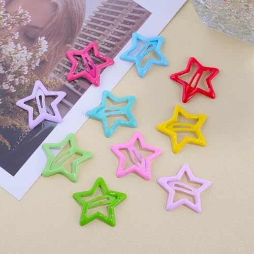 Star Hair Clips Multiple Colors Snap Hair Barrettes Non Slip Star Hair Accessories Metal Hair Clips for Girls Women -50PCS 1.18" - color: 50 P -1.18"-Multiple Colors