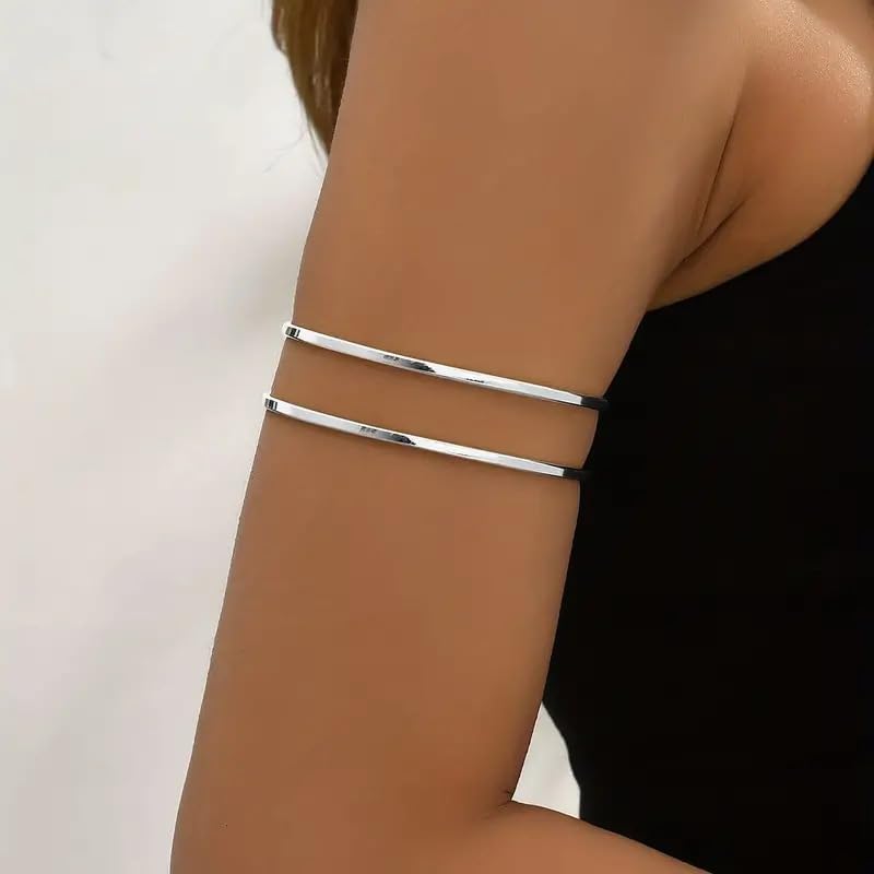Gold Arm Cuff for Women,Arm Cuff Upper Arm Bracelet Jewelry Minimalist Armband ArmCuffs Bangle Bracelets Summer Beach Accessories - color: Silver 2