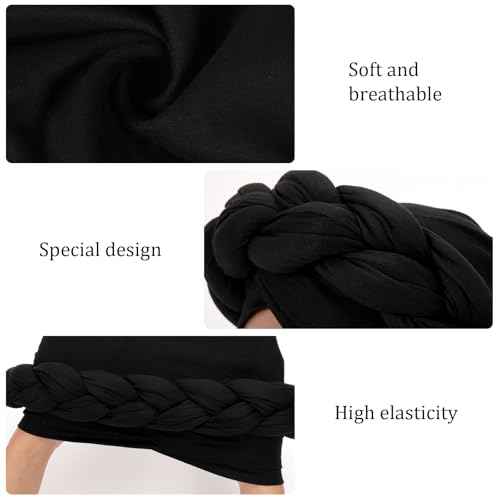 XEPST African Turban Head Wrap Big Braid Cross Turban Hat for Women, 2 Pieces Twisted Head Wraps Pre-Tied Stretchy Soft Chemo Headwear