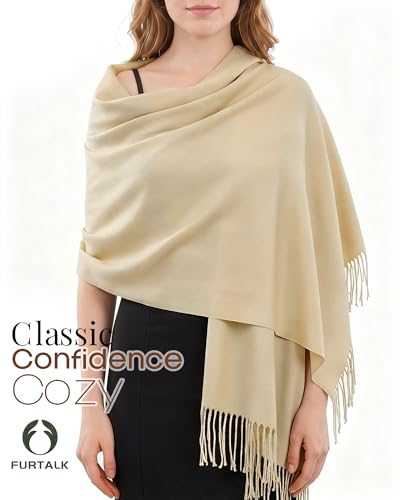 FURTALK Pashmina Shawl Wraps for Women Evening Dresses Blanket Scarves Fashion Scarf Wedding Gifts - color: 08-dark Beige