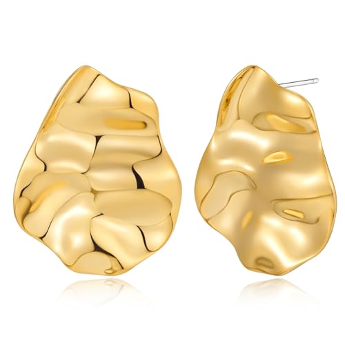 Irregular Gold Stud Earrings for Women Hammered Silver Stud Earrings Statement Geometric Earrings Vintage Gold Earrings - color: 01- Irregular gold earrings