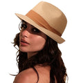 DRESHOW Women Straw Sun Hat Short Brim Panama Travel Fedora Summer Hat Roll Up Beach Cap for Women UPF 50+ - color: 1 Pc Straw Hat: Khaki (Brown Ribbon)