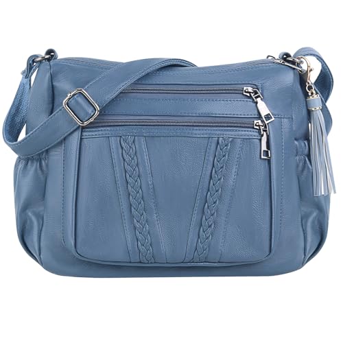 ELDA Crossbody Bags For Women Pocketbooks Soft PU Leather Purses and Handbags Multi Pocket Shoulder Bag - color: Blue