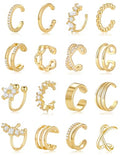 16Pcs Ear Cuff Earrings for Women Non Piercing Gold Silver Plated Ear Cuffs Non Pierced Clip on Cartilage Earring CZ Heart Flower Ears Wrap Fake Earrings Jewelry Set Lightweight Adjustable - color: Gold