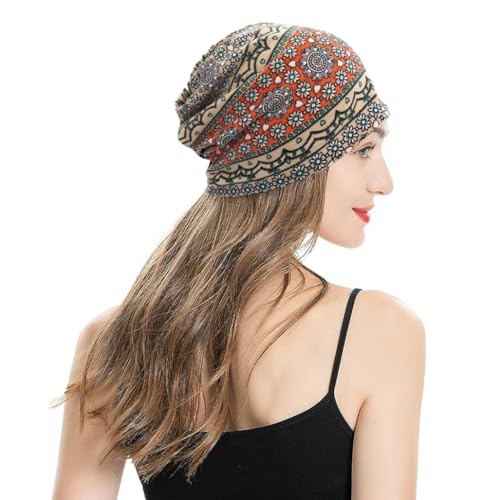 XYIYI Womens Chemo Headwear Hats Cotton Slouchy Beanie Cap Scarf - color: 2pcs Daisy Navy Orange