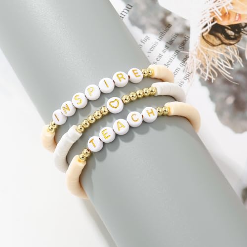 Elegance 11 designs Heishi Beaded Bracelets For Women Polymer Clay Colorful Surfer Stackable Beads Boho Bracelet Summer Beach Jewelry - color: Teacher-Pink