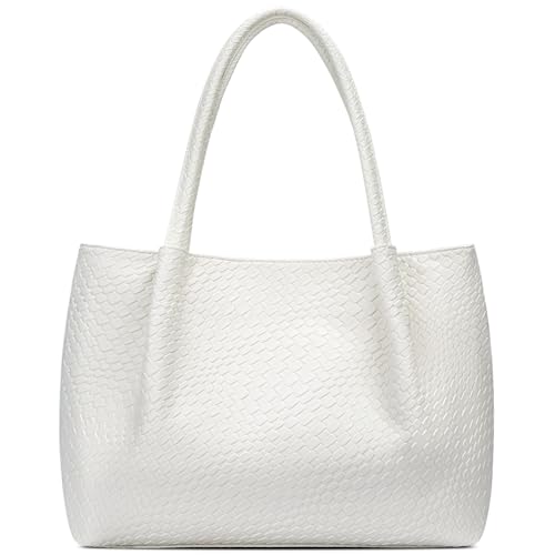 KKXIU Tote Bag for Women Vegan Leather Shoulder Purse Large Capacity Travel Bag - color: White02