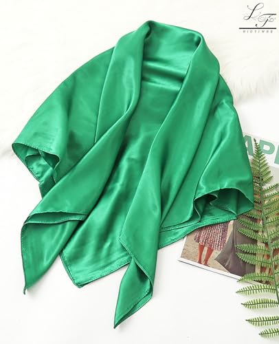 Hioyiwse Satin Square Scarf for Women Solid Color Emulation Silk Handkerchief Hair Ribbon Headband Handbag Purse - color: D4-green(23.6*23.6inch)