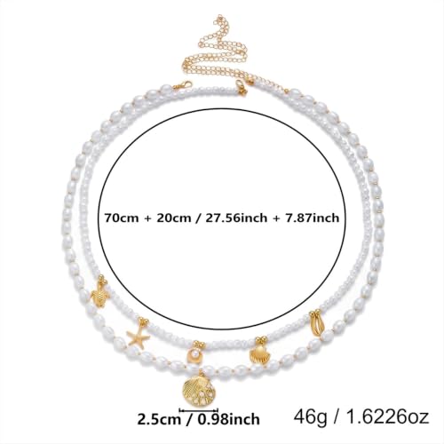 Gold Starfish Seashell Waist Chain Belt for Women Boho Mermaid Pearl Body Chain Summer Beach Vacation Bikini Jewelry Accessories - style: Pearl Double