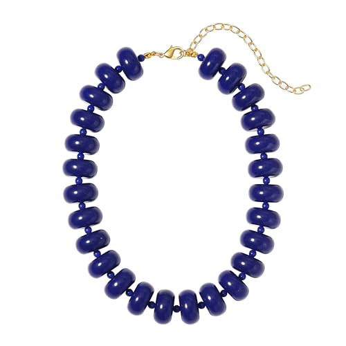 Multi-Color Chunky Beaded Necklace for Women, Vibrant Acrylic Candy Bead Choker Necklace with Adjustable Stainless Steel Clasp, Summer Statement Jewelry for Festivals - color: Blue