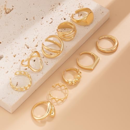 Chunky Rings for Women Adjustable Thick Rings Set Trendy Statement Stackable Ring for Women Chunky Jewlery Irregular Dome Flower Finger Knkuckle Thumb Ring - style: Style 5 - 10pcs g