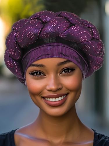 Woeoe African Headwrap Gold Braided Turbans for Women - color: Purple