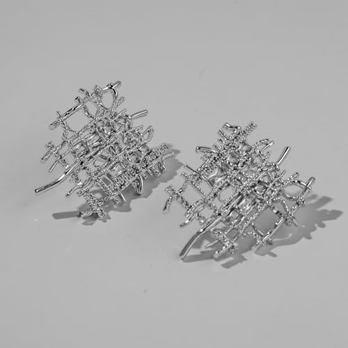 Braided Stud Earrings for Women, 18K Gold Plated Chunky Earrings, Unique Design Dainty Cubic Zirconia Braided Earrings Gifts, Statement Studs Earring Hypoallergenic Fashion Jewelry - color: Silver