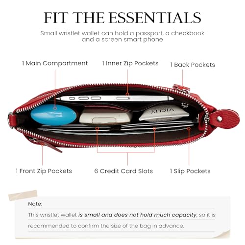 befen Genuine Leather Wristlet Clutch Wallet Purses with RFID Blocking, Small Crossbody Bags Shoulder Handbag for Women - color: Fire-engine Red