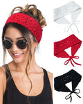 HAIMEIKANG Hippie Hair Bandanas Headbands for Women Boho Headband Knit Hair Bands Floral Head Wrap for Women and Girls(Beige+Red+Black) - color: Beige+Red+Black