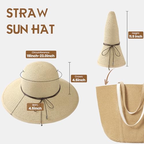 Sun Hats for Women, Straw Hats UPF 50+ Sun Protection, Wide Brim Womens Beach Hat for Summer Travel - color: Beige