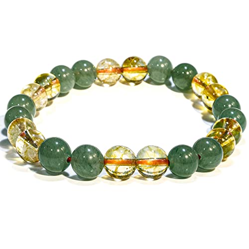 ANAYA AGATE Healing Crystal Bracelet for Women and Men – 8mm Round Beaded Bracelet for Men and Women – Unisex Stretchy Gemstone Bracelet for Healing and Protection - color: Citrine, Green Aventurine