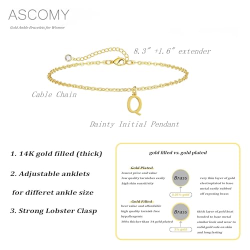 ASCOMY Ankle Bracelets for Women 14K Gold Plated Initial Anklets for Women Dainty Gold Anklets A-Z Initial Ankle Bracelets Cute Initial Pendant Anklets Summer Beach Foot Chain Jewelry Gifts
