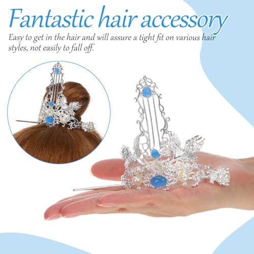 FRCOLOR Hair Clip - Chinese Vintage Hair Coronet Traditional Hanfu Hair Clip with Hair Stick, Ancient Hairpin Headpieces Hair Accessories for Women Girls (White)