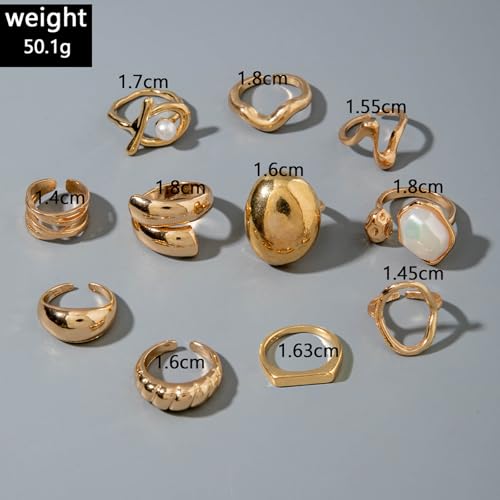 Gold Rings for Women Non Tarnish Stackable Rhinestone Moon Star Rings Dainty Stacking Pearl Butterfly Midi Pinky Thumb Joint Finger Knuckle Ring Set Gold Non Tarnish Jewelry Gifts Trendy Stuff - color: S Chunky Gold Rings 11Pcs