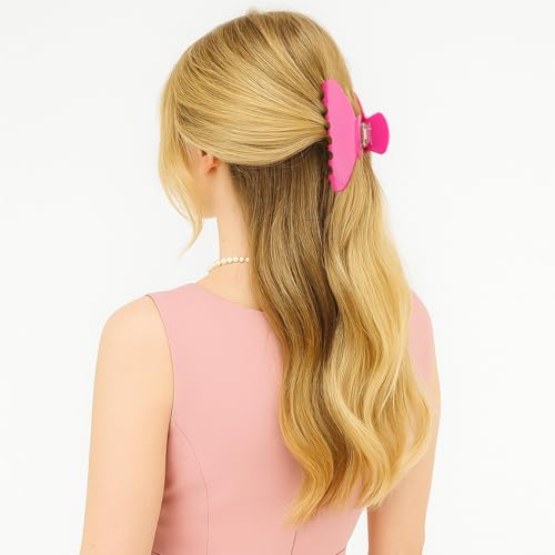 MAORULU Cute Claw Clip for Women – 4.3'' Large Acetate Hair Clips for Thick Thin Curly Long Hair, Durable Hair Clamps Non-slip Jaw Clip, Strong Hold, Stylish French Design (Hot Pink) - color: Hot Pink