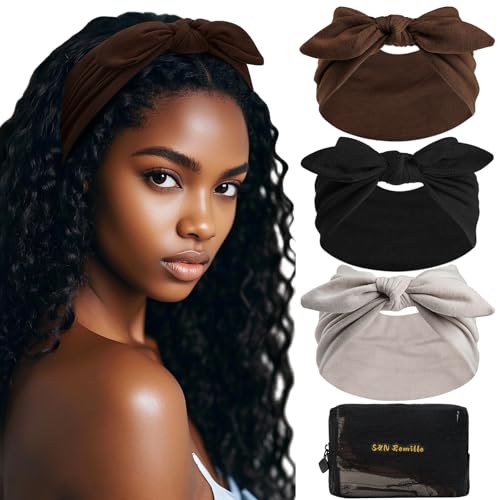 S&N Remille Wide Headbands for Women, Large Hairband, Elastic Non-Slip Headband Twist Knotted Accessories, Yoga Workout Vintage Hair 3 Pack (Multi-colored-1) - color: Multi-colored-1
