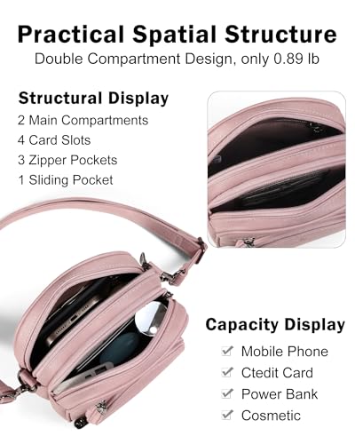 FADEON Small Purses for Women Crossbody Bags, Designer PU Leather Mini Cross Body Purse Travel Shoulder Bag Card Slots - color: Pink Retro Style