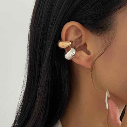 Ear Cuffs Non Piercing Chunky Water Droplet Ear Cuff Earrings for Women Trendy Clip on Cartilage Simple C-Shaped Diamond Studded Ear Clip Jewelry Best Gifts 2026 - color: C-Gold&Silver