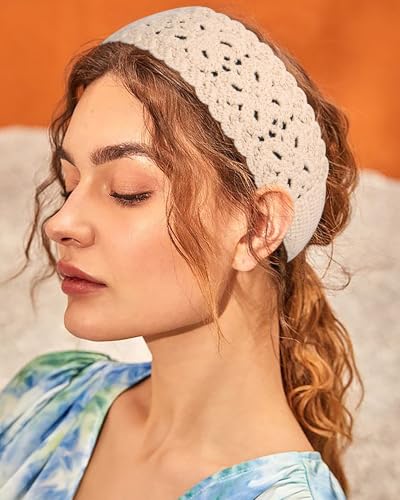 HAIMEIKANG Hippie Hair Bandana Headbands for Women Boho Headband Knit Hair Bands Floral Head Wrap for Women and Girls(light purple+beige+khaki) - color: light purple+beige+khaki