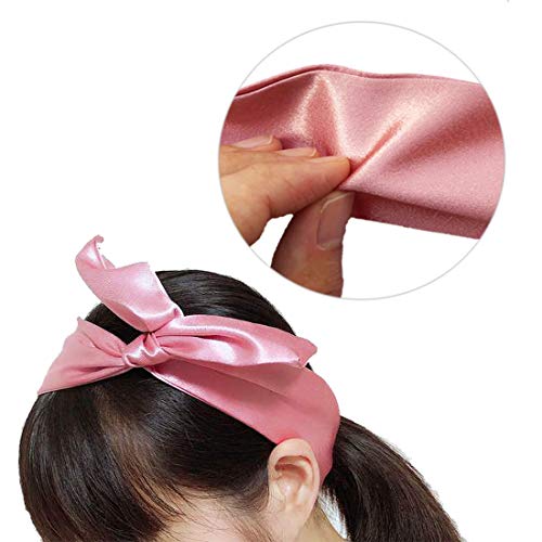 HYFEEL Wire Headbands for Women Bow Hair Scarf Cute Twist Hairbands Adjustable Head Wraps Fashion Beach Hair Accessories for Girls Lady Multi-use Turban (Pink) - color: Pink