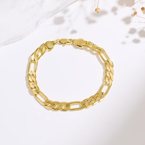 14K Gold Bracelets for Women & Men Trendy Dainty 7mm Figaro Bracelet for Men Hypoallergenic Gold Chain Bracelet for Women Jewelry Gifts - color: 14K Gold Figaro Bracelet-7