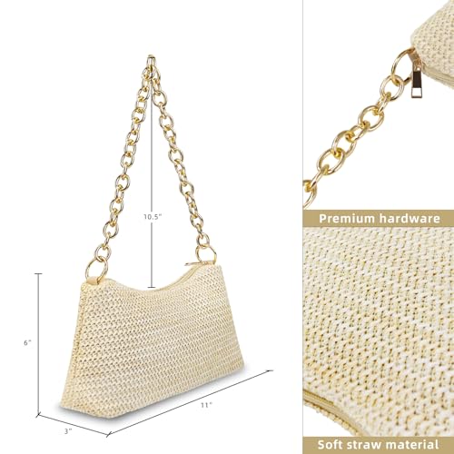 BLNUIEEN'XM 2025 Straw Purses for Women, Shoulder Bag Tote Wicker Woven Handbag Summer Beach Straw Purse with Zipper Closure