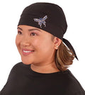 Sparkling EARTH - American Made Skull Caps Doo Rags Do Rag Durag Headwrap Head Wraps Skullies - Made in The USA! - color: Sm. Blue & Silver Butterfly Rhinestud/Stone Design