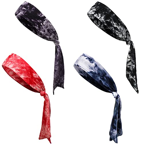 Jutom 4 Pieces Tie Headbands for Men Women Sports Bandana Hair Band Camo Headbands Elastic Sweat Wicking Karate Adjustable Non Slip Hairband for Yoga Workout Running - color: Vivid Color