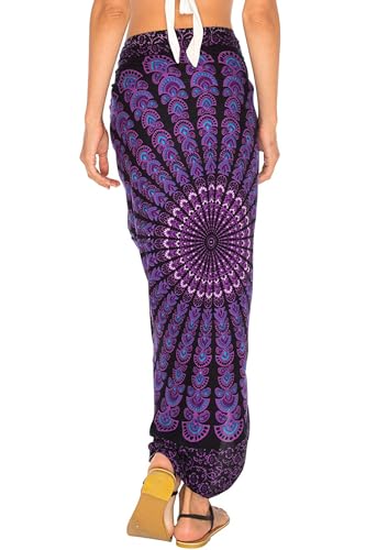 SHU-SHI Sarong Wraps for Women Long Beach Cover ups Pareo Bathing Suit Wrap Skirt Mandala Sarongs Coverup - color: Purple/Black