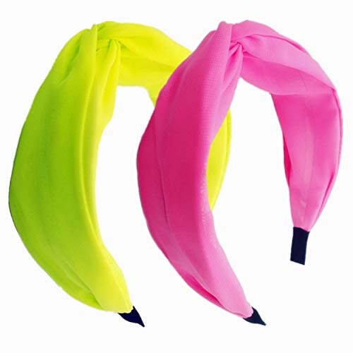 2 Pieces Knotted Headbands Fluorescent Turban Hairband Wide Hair Hoops for Women Girls Hair Accessories