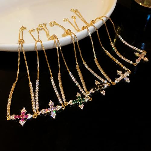 VIBILIA Bracelets for Women, Cross Bracelets for Women Trendy, Dainty Tennis Bracelet, Catholic Gift for Mom Daughter Wife Sister Friend, Communion Gift on Birthday Valentine's Day Easter Mother's Day - color: C. Gold-Purple