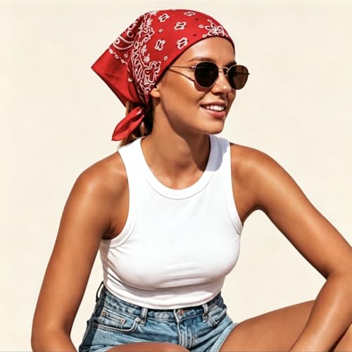 Junvena 27 Inch Extra Large Bandana 100% Cotton,Soft Thin Breathable Headband for Men Women, Solid & Paisley - color: Red Paisley 3 Pack