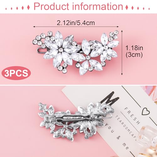 PAGOW 3 Pcs Flower Rhinestone Hair Clips, Silver Crystal Hair Pins, Flower Bridal Headpiece Wedding Hair Accessories for Brides Women - color: Silver 3pcs