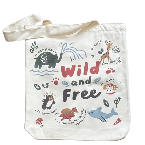 Canvas Tote Bag with Zipper for Women, Aesthetic Tote Bag with Pocket for Vacation, Shopping, Travel, Beach - style: Wild and Free